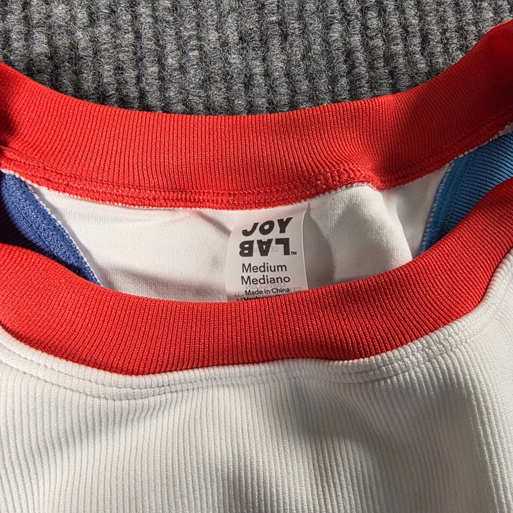 JoyLab Womens Ribbed Seamless Longline Sports Bra Colorblock Red Blue Medium NWT - Picture 2 of 6